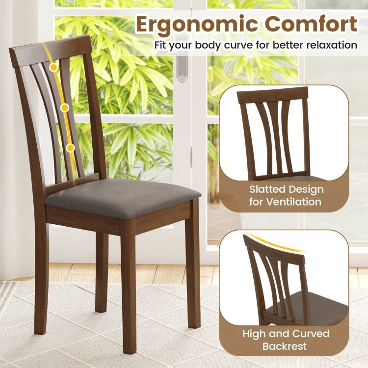 Rubber Wood Dining Chairs Set of 2 with Linen Fabric Cushions Ergonomic Design - 16.5" x 19" x 37"