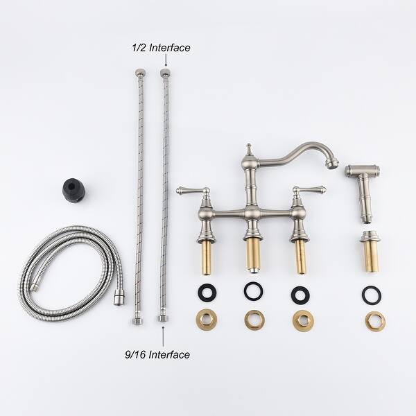 Chrome Two Handle Bridge Kitchen Faucet with Pull-Out Side ...