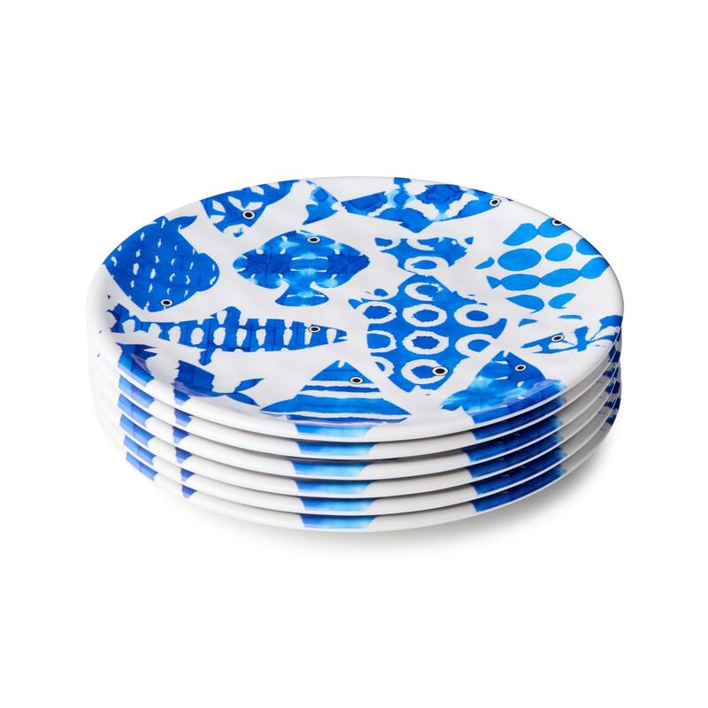 Certified International Fish Tale Melamine 9" Salad /Dessert Plates, Set of 6 - 9.00"L x 9.00"W x 0.50"H