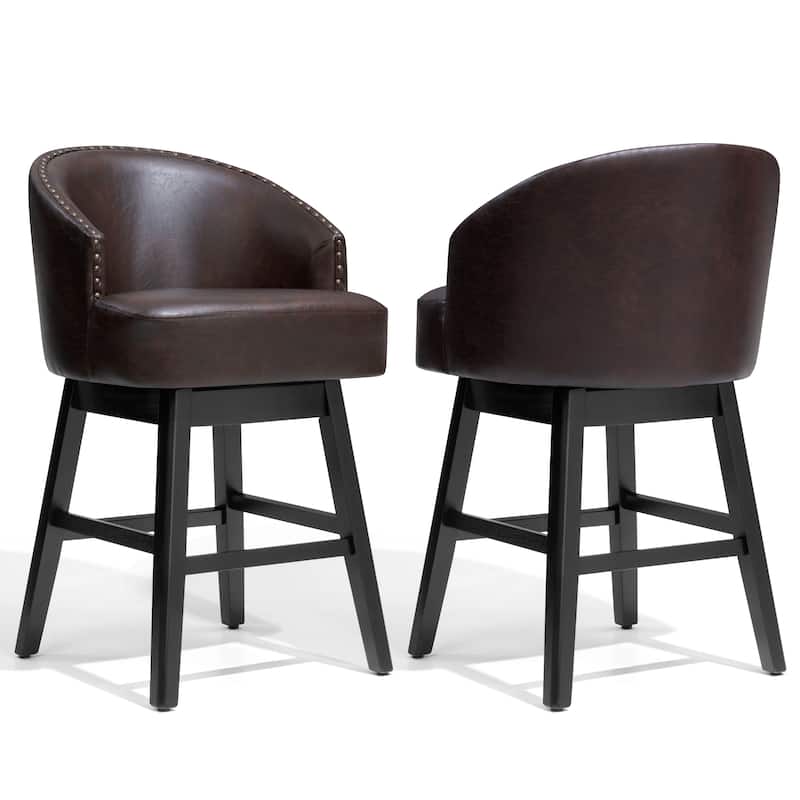 Bar Stools PU Leather / Linen Fabric Upholstered Solid Wood Swivel Barstool Set of 2/4 - Set of 2 - Coffee - 26.6" H - Counter Height