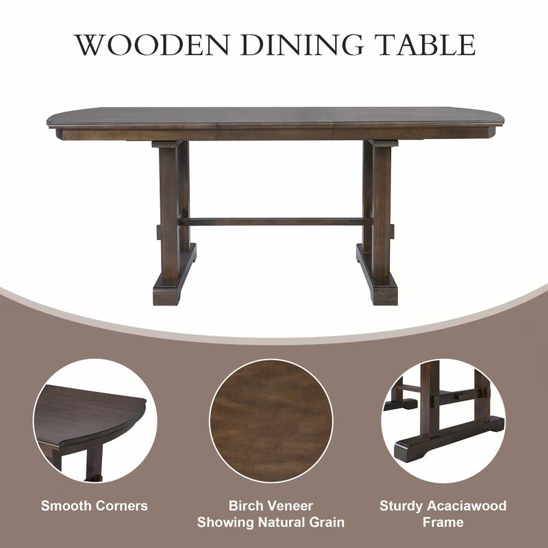 60"-78"Farmhouse Large Expanding Table for 4-8 (Brown)