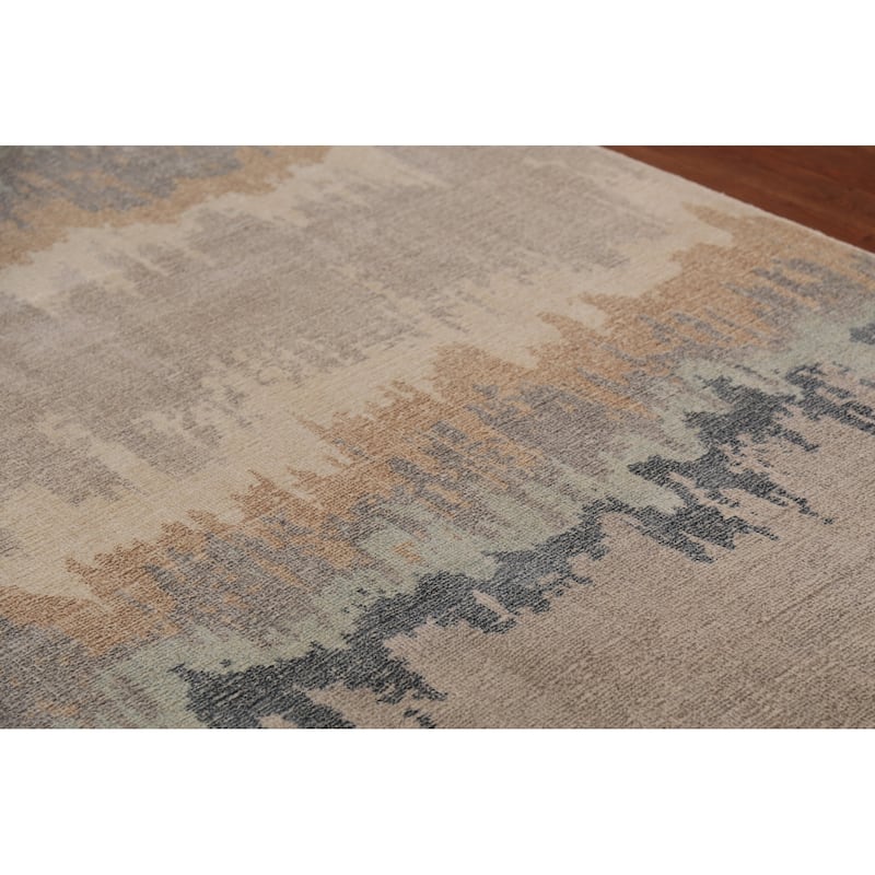 Abstract Modern Area Rug Hand-Knotted Beige Tribal Wool Carpet - 5'4"x 7'6"
