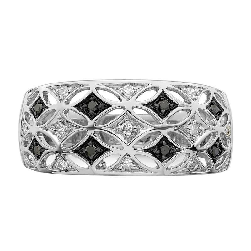 Curata 925 Sterling Silver Rhodium Plated Back and White Diamond Ring