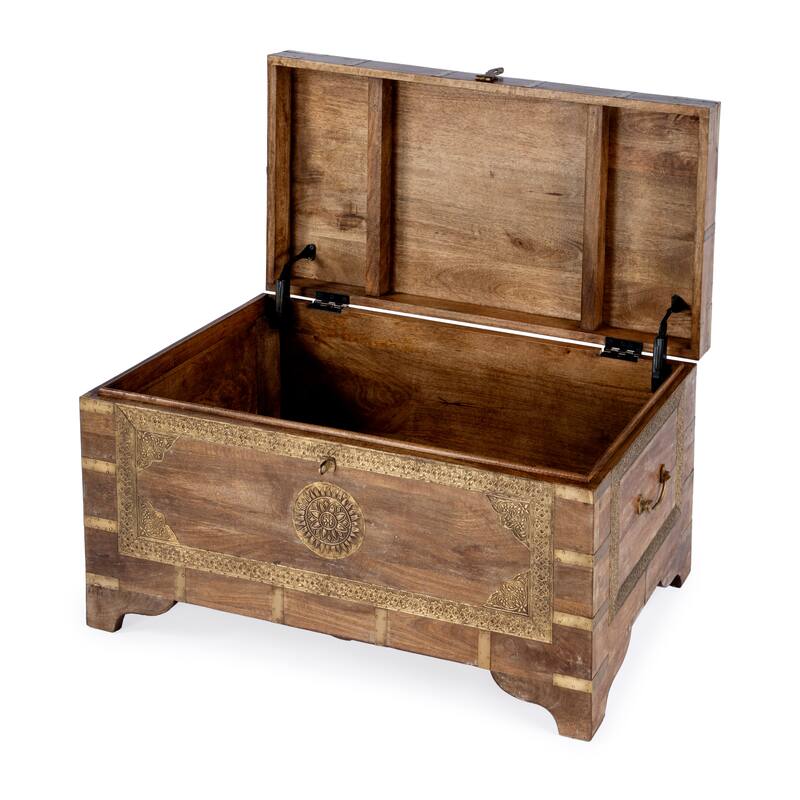 Nador Hand-Painted Brass Inlay Storage Trunk Coffee Table