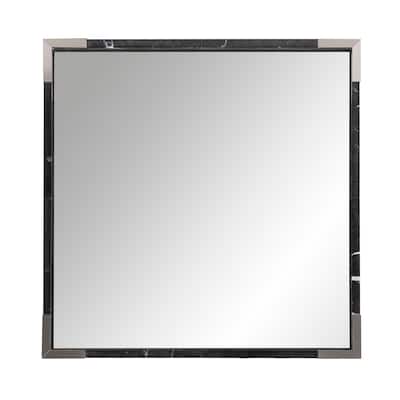 Allan Andrews Marbled Black Square Framed Mirror with Stainless Steel Accents - 23 x 23 x 1.3/4