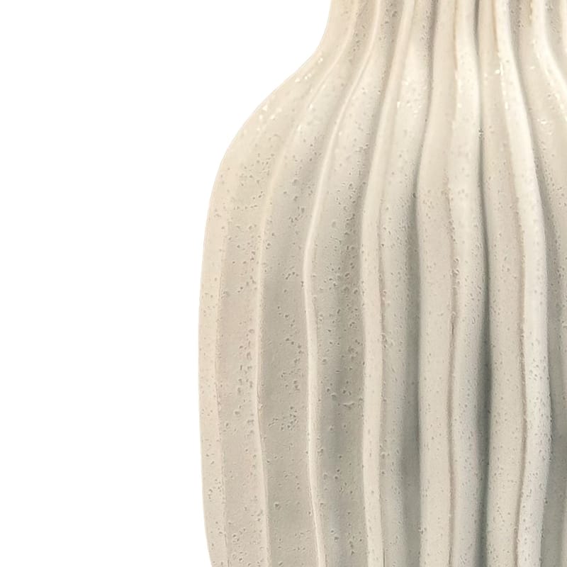 White Set of 2 Vertical Grooved Squat and Oblong Ceramic Table Vases