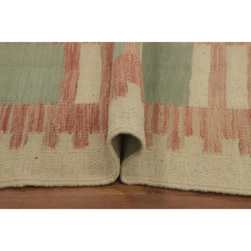 Hand Woven Southwestern Wool Green Geometric Area Rug - 12' 7'' X 9' 10''