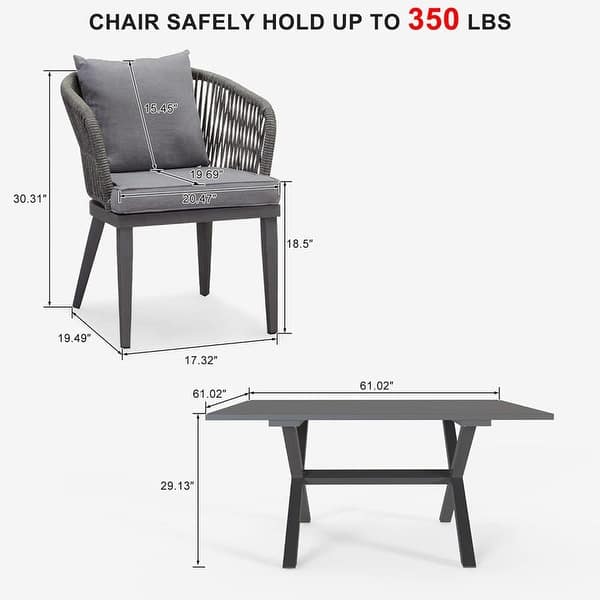 dimension image slide 3 of 4, PURPLE LEAF 7/9/11 pcs Patio Dining Set Aluminum desk with chairs for lawn backyard garden -GREY