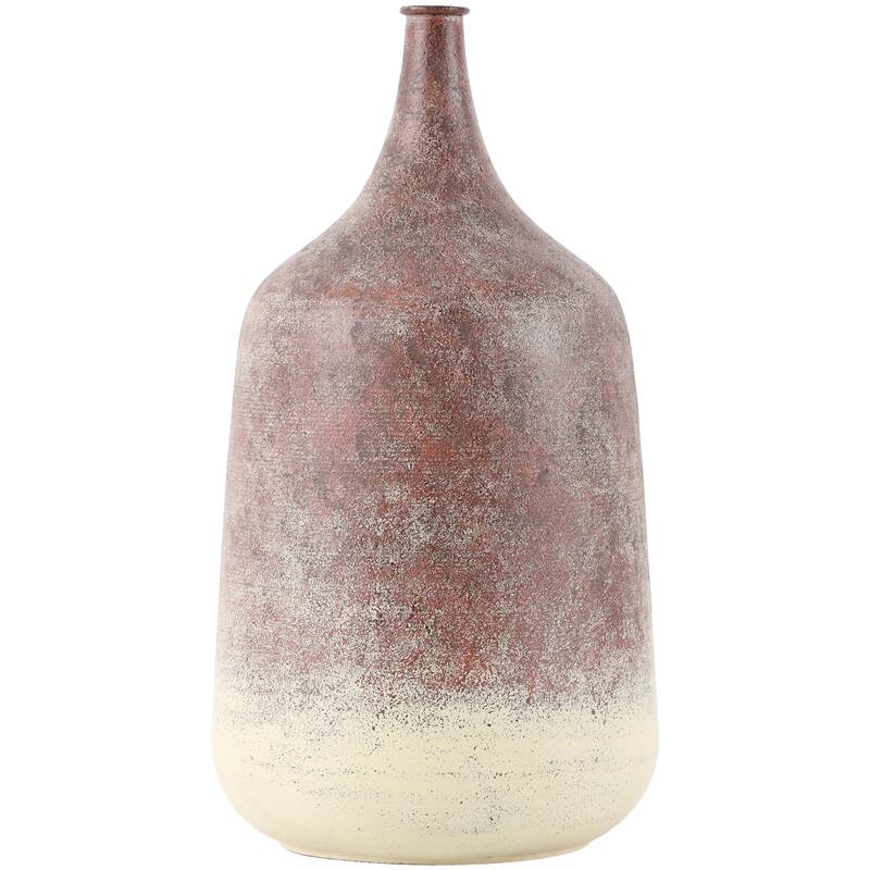 Copper Metal Distressed Textured Ombre Vase with Cream Accent