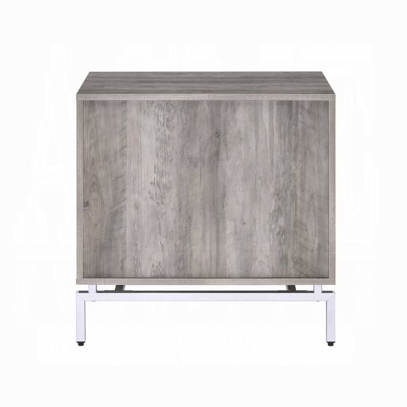 Weathered Gray Oak Nightstand with Drawer and Shelf, White Finish