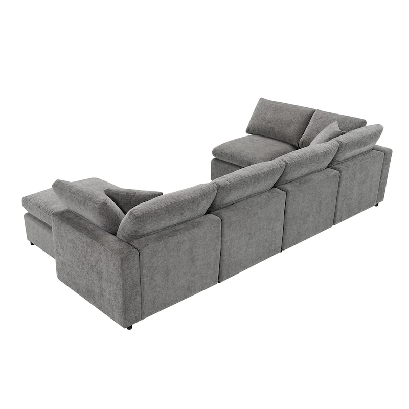 130'' U-Shaped 6-Seater Modular Sectional Sofa with Ottoman, Convertible Sleeper, and Customizable Layout Options
