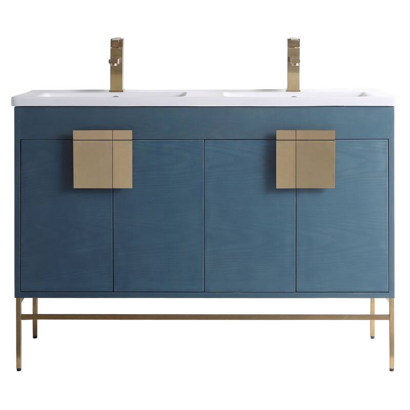Modern Bathroom Vanity Set, Vitreous China Double Sink Top 48"