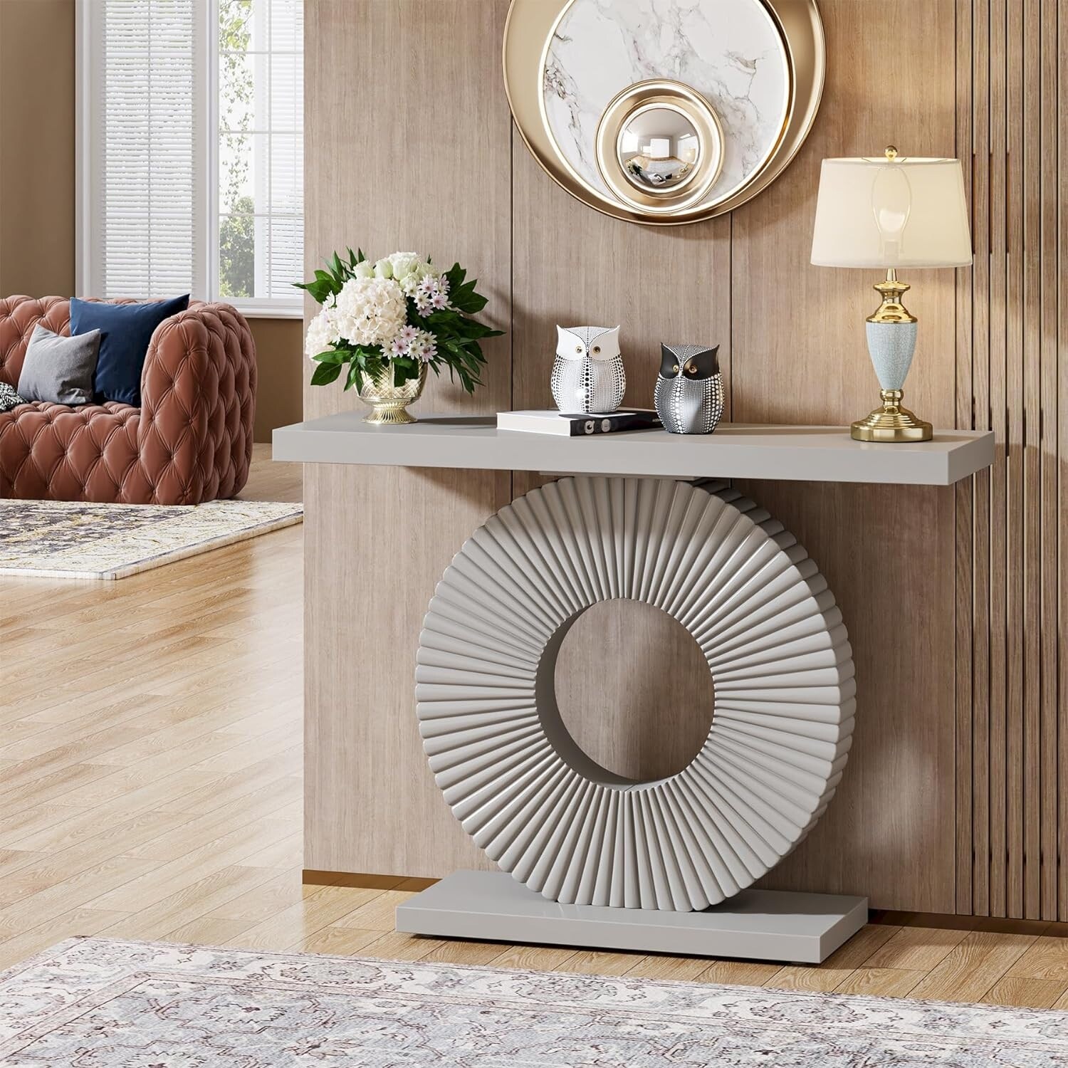 Modern Console Table with Geometric Base, 40 inch Wood Entryway