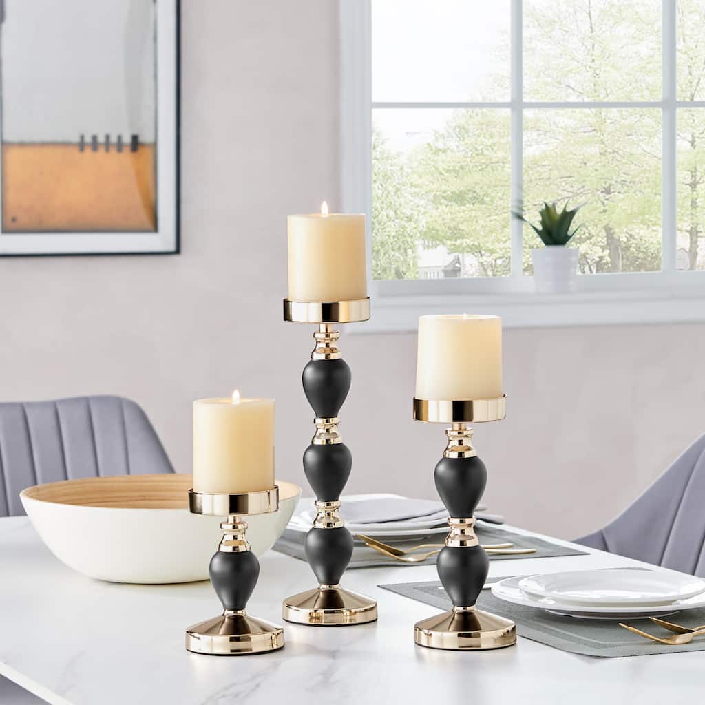 Sculpted Candlestick Taper Candle Holders - 11.75" - Black and Gold - Set of 3