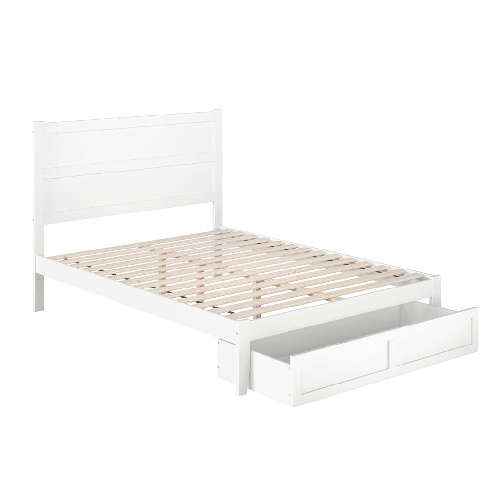 NoHo Queen Platform Bed with Foot of Bed Storage Drawer in White