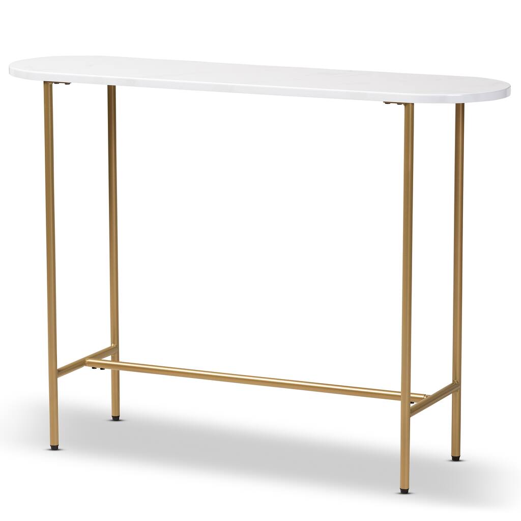Samuel Modern and Contemporary Gold Finished Metal Console Table With Faux Marble Tabletop