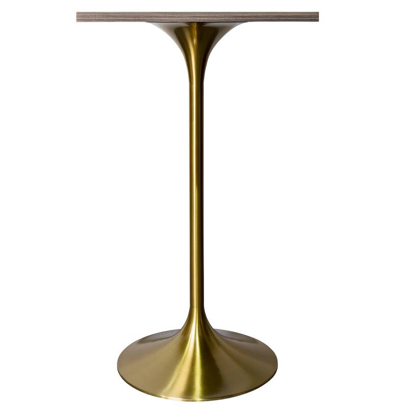 Verve 43 in. Tall Bar Height Dining Table Square MDF Wood Tabletop in Gold Stainless Steel Pedestal Base Accent Bar Table