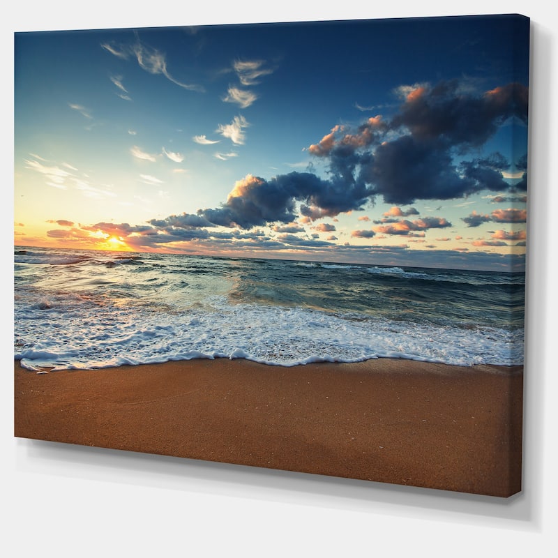 Sunrise and Glowing Waves in Ocean - Seashore Canvas Wall Art