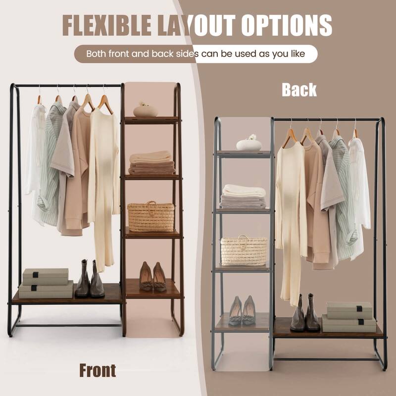 Costway Metal Garment Rack Free Standing Closet Organizer w/5 Shelves