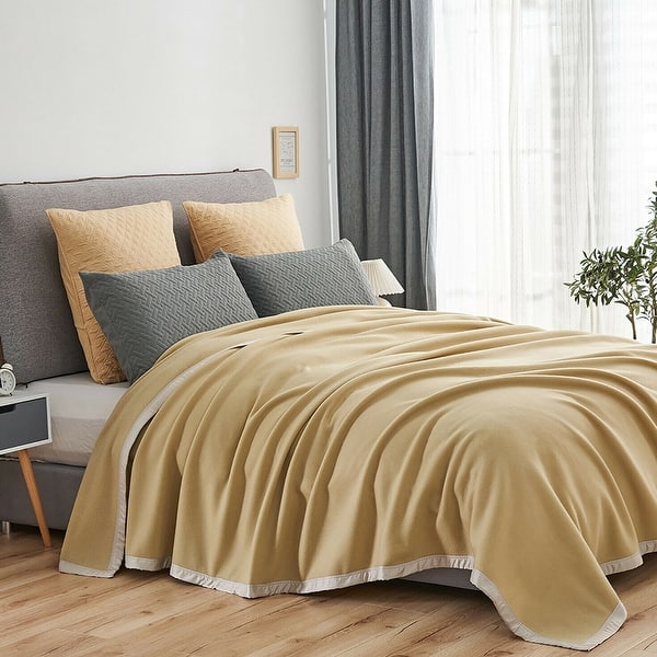 Satin Fleece Blanket Satin Binding Edges Queen Pale Khaki Bed Bath
