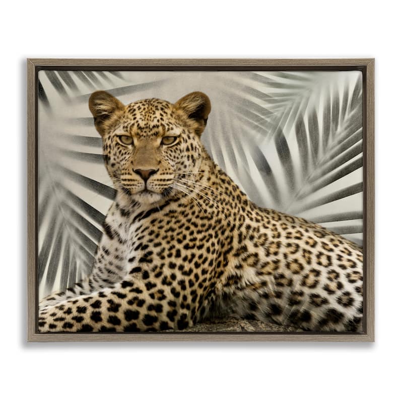 Stupell Leopard with Palm Fronds Framed Floater Canvas Wall Art Design by Danita Delimont - 21 x 17 - Brown