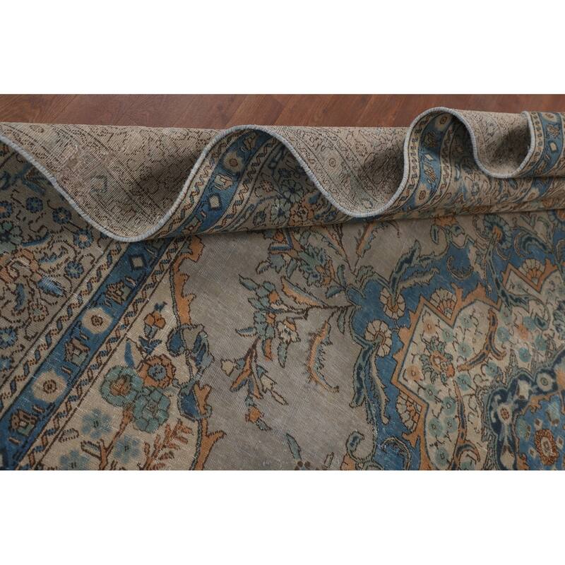 Distressed Tabriz Vintage Persian Area Rug Handmade Wool Carpet - 9'3" x 12'10"
