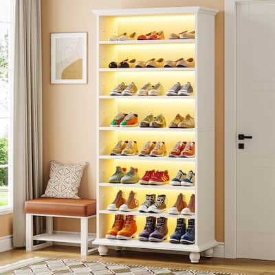 9-Tier Narrow Tall Shoe Storage Cabinet with LED Lighting for Living Room