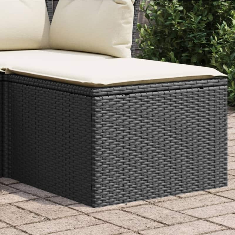 vidaXL Patio Stool with Cushion Ottoman Outdoor Seating Cube Seat Poly Rattan - 21.7 x 21.7 x 14.6 - Black and cream without storage