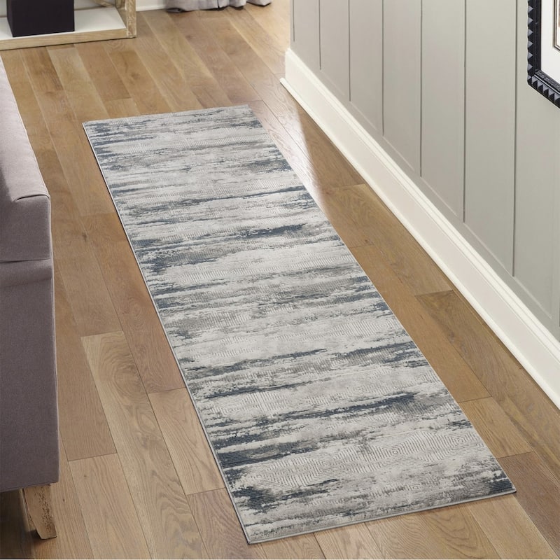 Gray 2 ft. 7 in. x 9 ft. 10 in. Luxury Area Rug, 0.43 Pile Height – Sophisticated Warmth for Any Room - Ivory+Grey