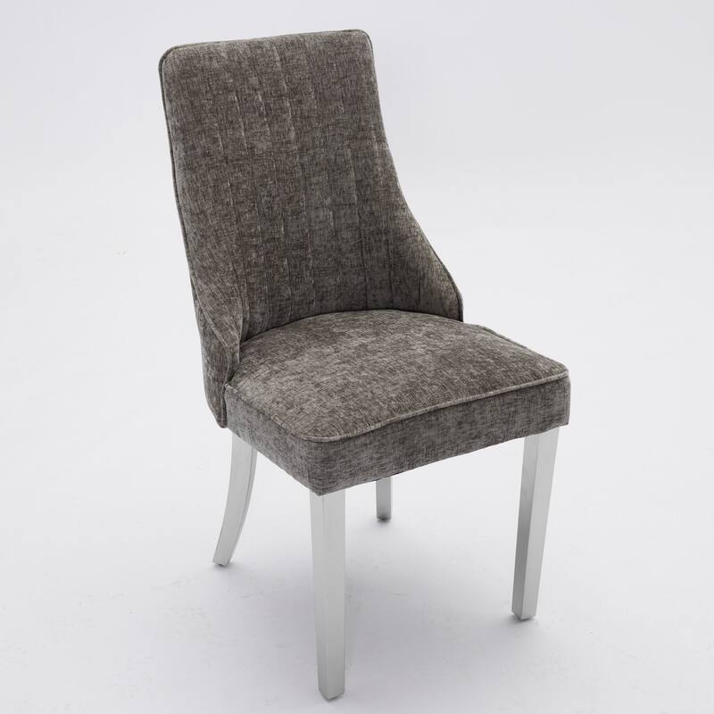 Rayon Cloth Flocking Chenille Dining Chairs Channel Kitchen Dinner Chair Comfy Fabric Upholstered Accent Chair, Set of 2