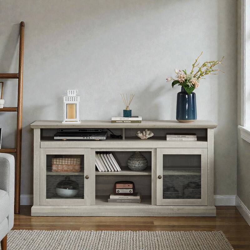 60" Contemporary TV Stand for 65" TVs, Modern Entertainment Console with Open & Closed Storage and Cable Management