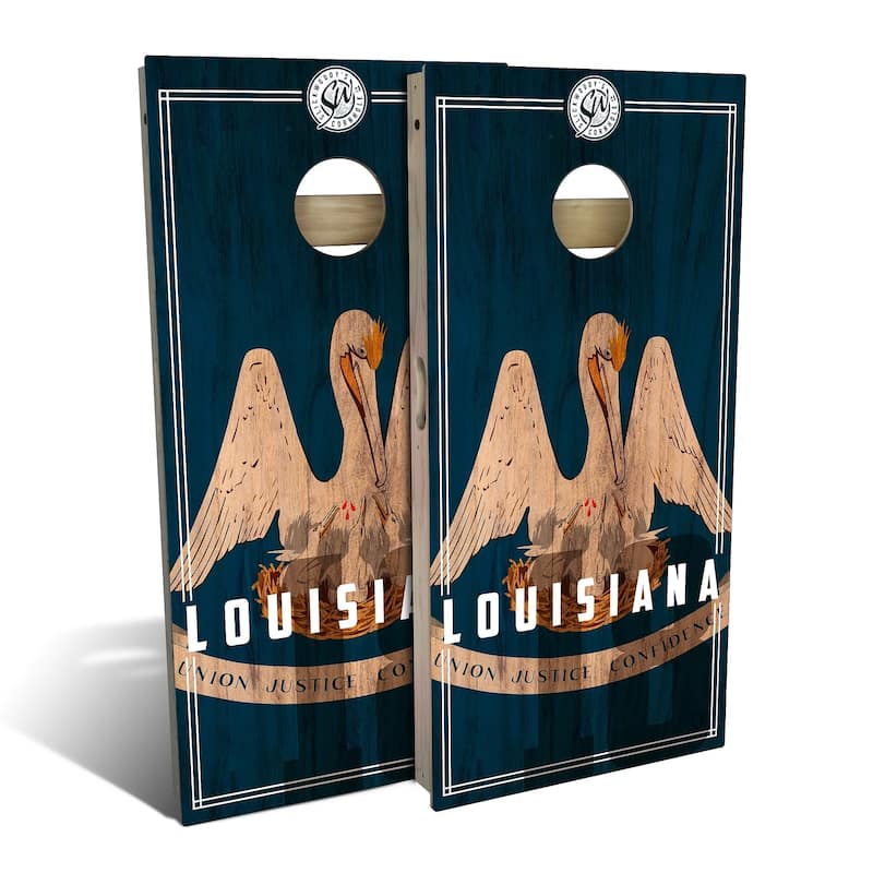 Louisiana State Flag 2 Outdoor Cornhole Board Set - All-Weather 2x4 - Include Carrying Case