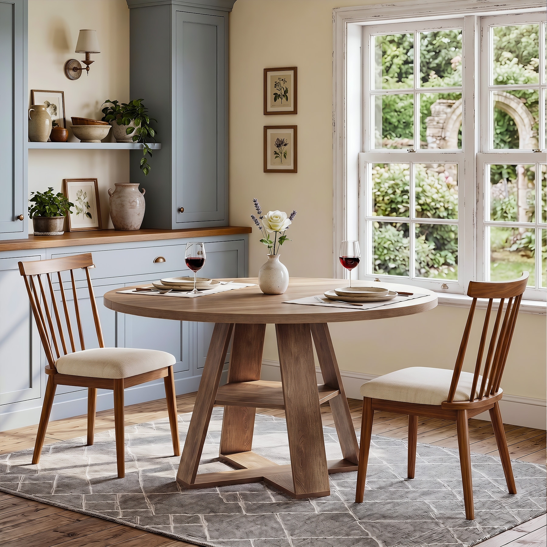 47.24" Round Dining Table for 4-6, Farmhouse Circle Kitchen Table