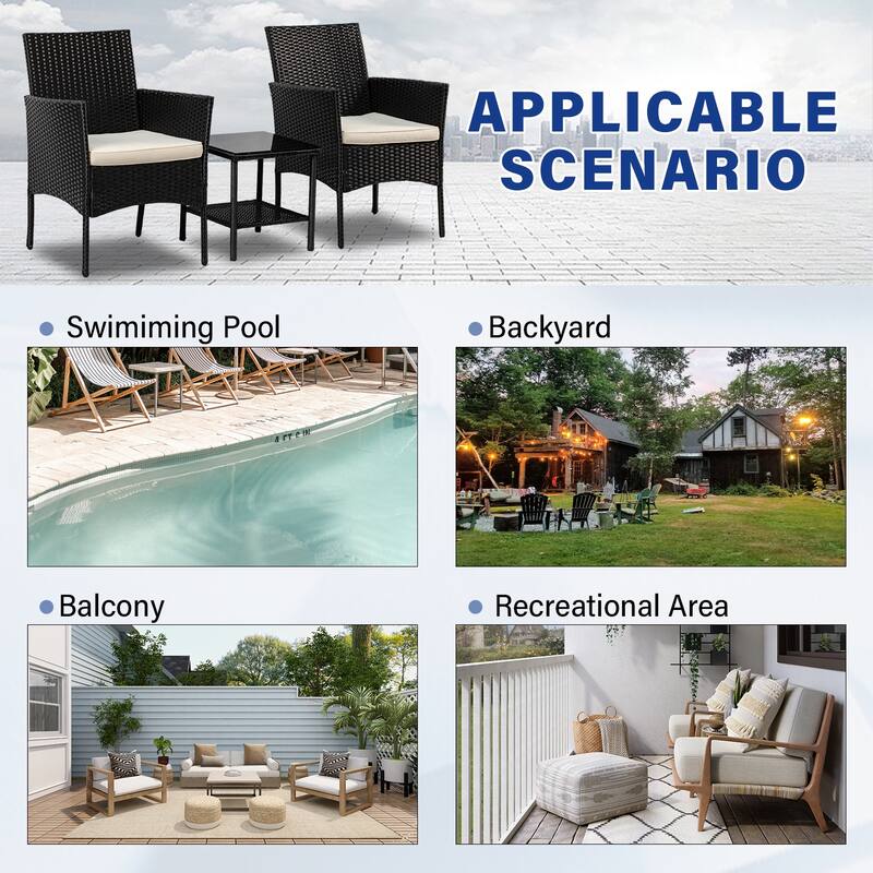 Rhine Modern 3-Piece Rattan Outdoor Conversation Chair and Table Set by Furniture of America