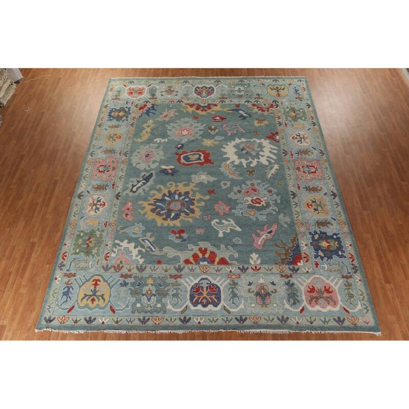 Blue Floral Oushak Oriental Large Area Rug Handmade Wool Carpet - 11'10"x 14'8"