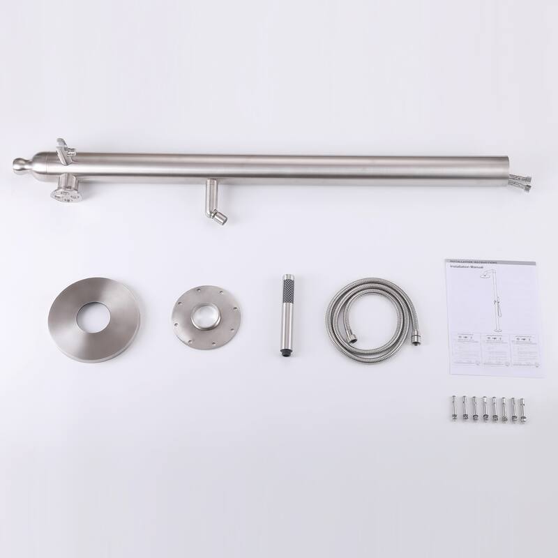 47"H Stainless Steel Floor Mounted Outdoor Shower Faucet with Footwash Spout