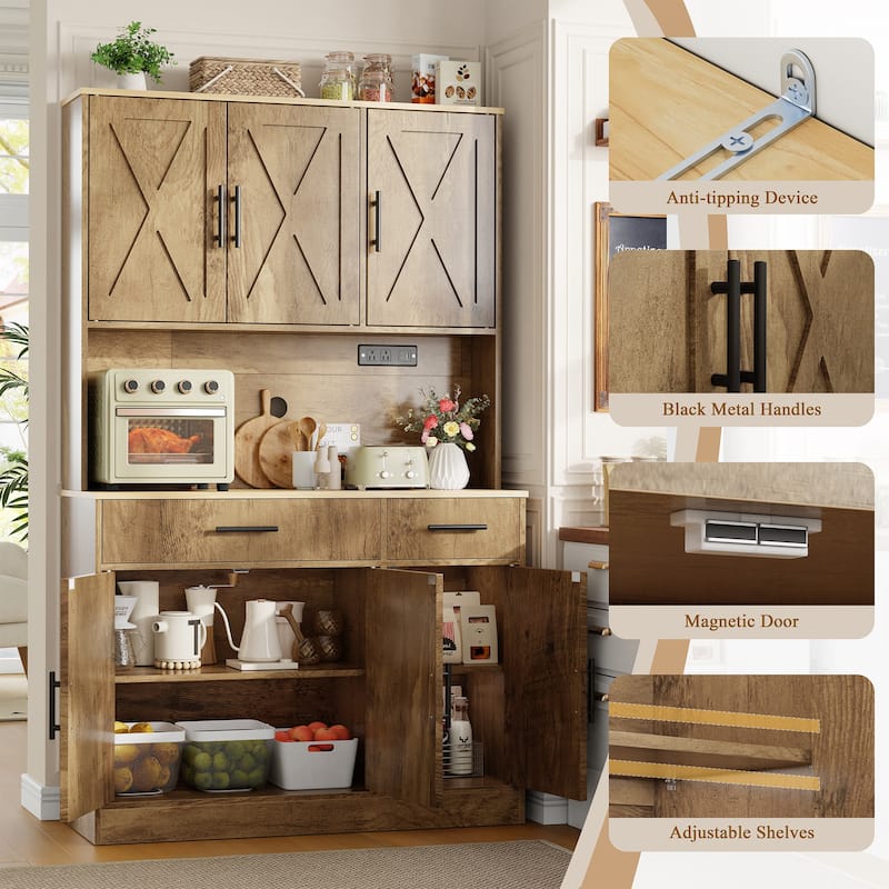 Kitchen Pantry Storage Cabinet with Outlets & USB Ports - N/A