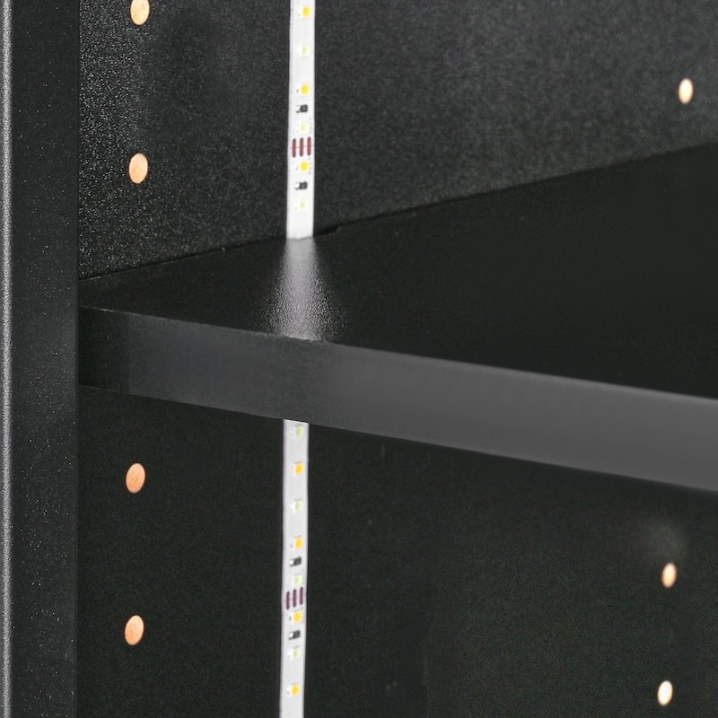 Black MDF Glass Display Cabinet 5-Tier with LED Lighting and Doors - 27.56 × 13.39 × 66.93 inch