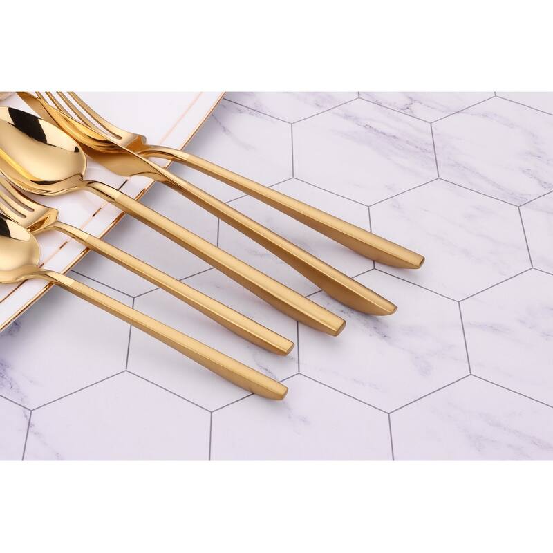 20 Pc Flatware Set Gold With Matte Handles - Service For 4 - Service for 4
