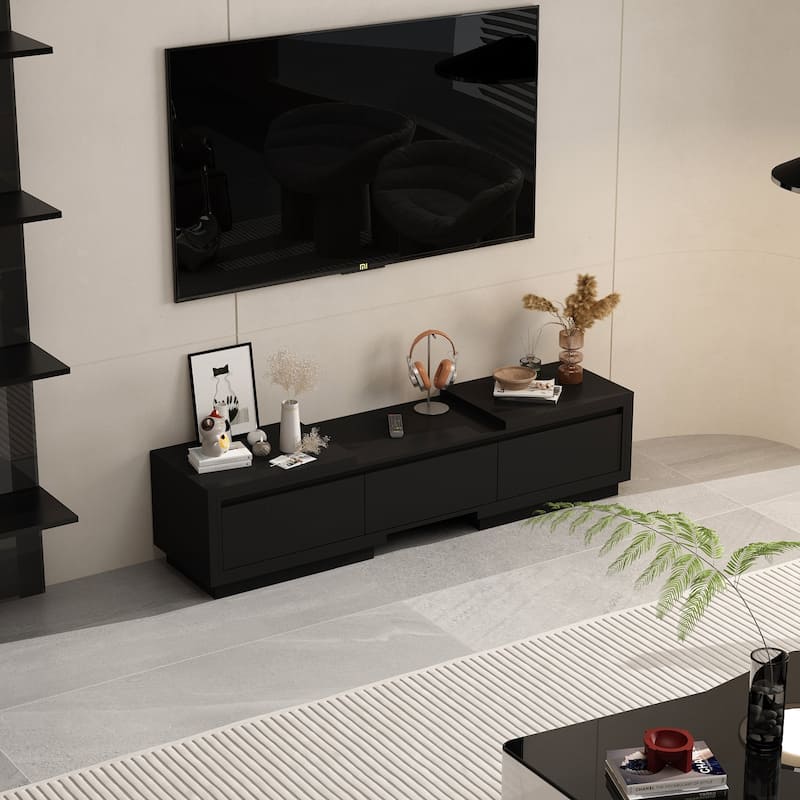 Modern Style Extendable TV Stand with 3Drawer White/Black 65.4"-106.3"