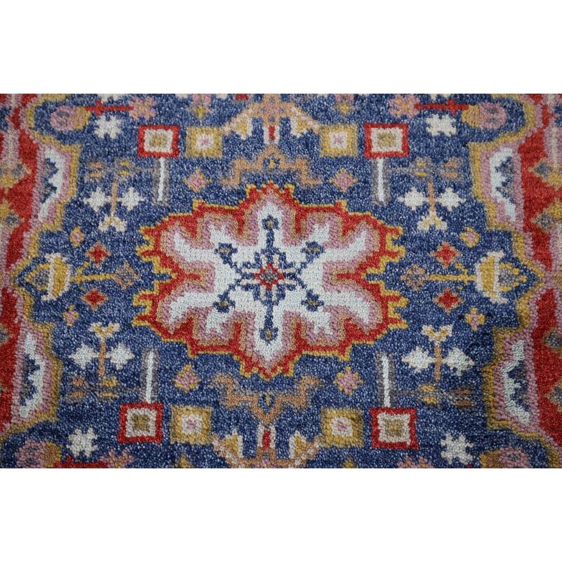 Blue Kazak Indian Accent Rug Hand-Knotted Wool Carpet - 2'0" x 3'0"