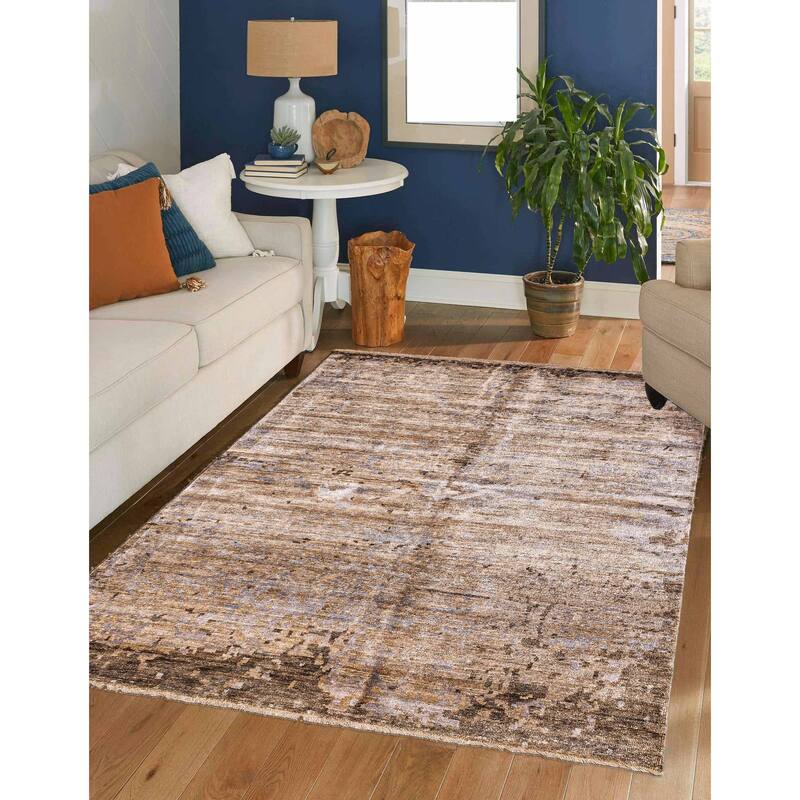 ECARPETGALLERY Hand-knotted Legacy Tan Silk Rug - 6'3 x 9'8