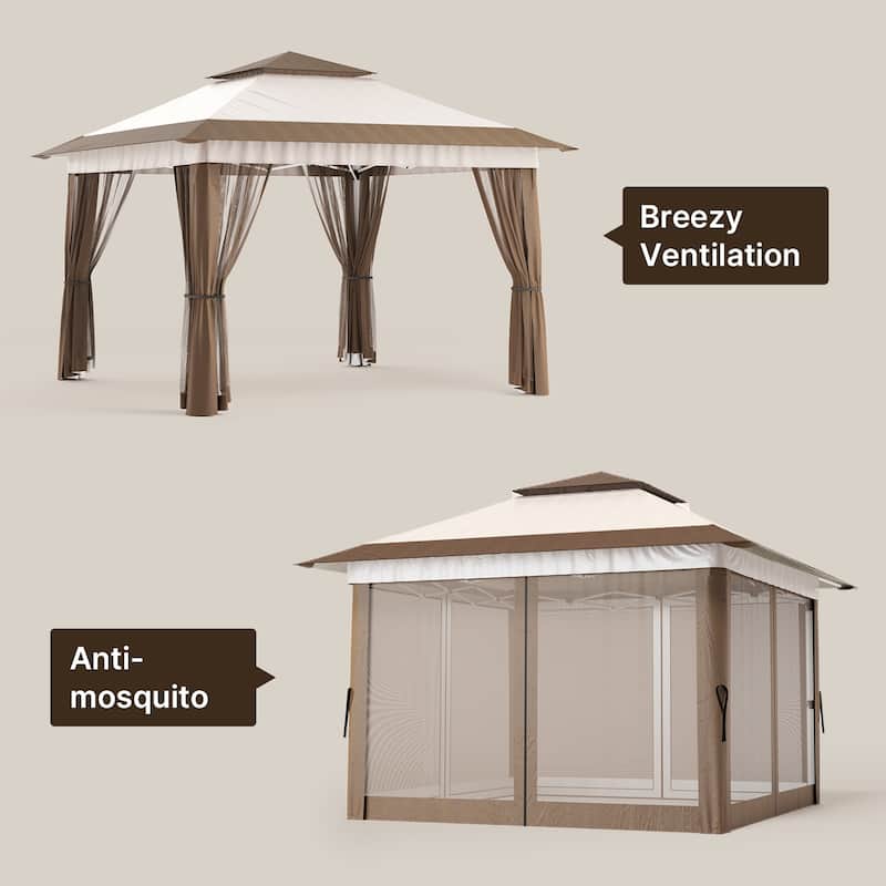 11 x 11 / 13 x 13 Pop Up Gazebo Tent with Mosquito Netting, Outdoor Canopy Tent