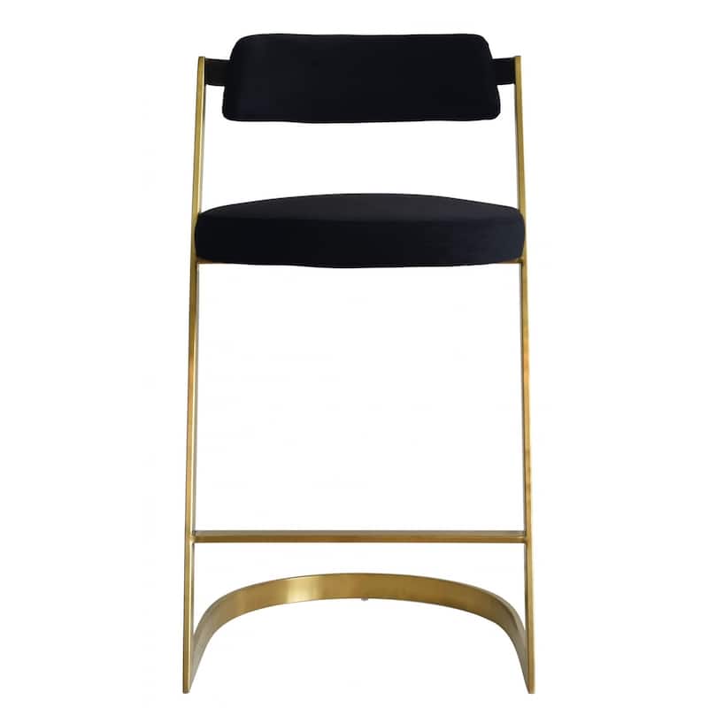HomeRoots 26" Black and Gold Velvet and Stainless Steel Low Back Counter Height Bar Chair