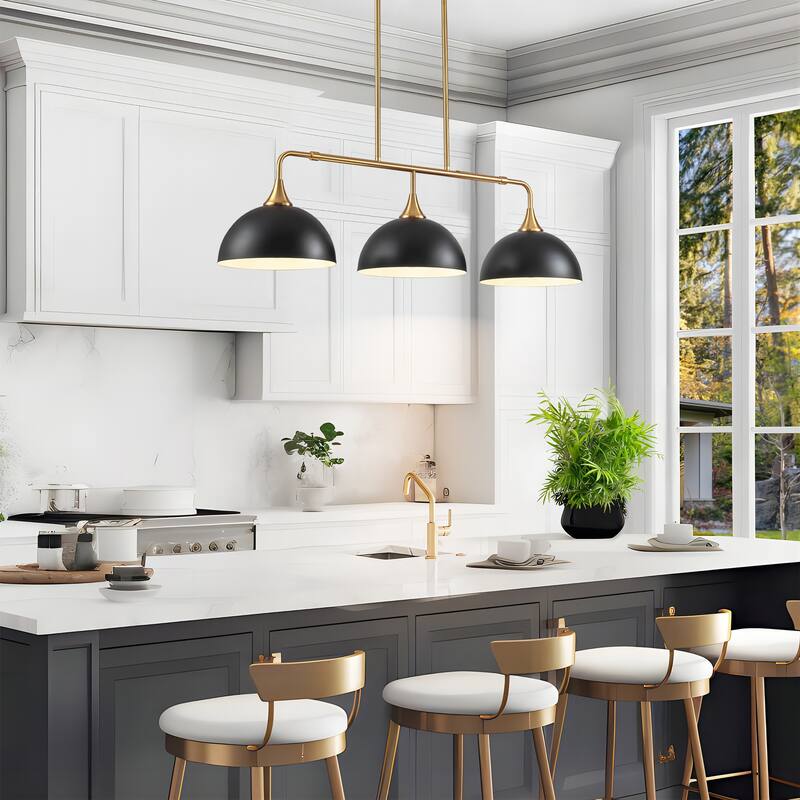 3-Light Industrial Linear Dome Pendant Lights for Kitchen Island