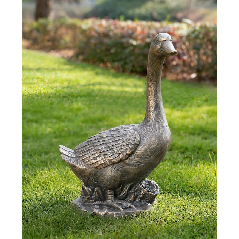 Glitzhome 20"H MGO Faux Bronze / White Goose Garden Statue