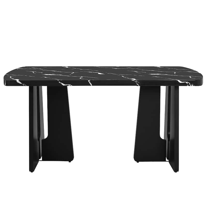 Roomfitters 63 Inch Faux Marble Dining Table, Modern Kitchen Table with Geometric Base, Large Rectangular Table