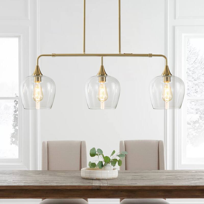3-Light Modern Black/Gold Linear Kitchen Island Lights with Clear Glass Shade