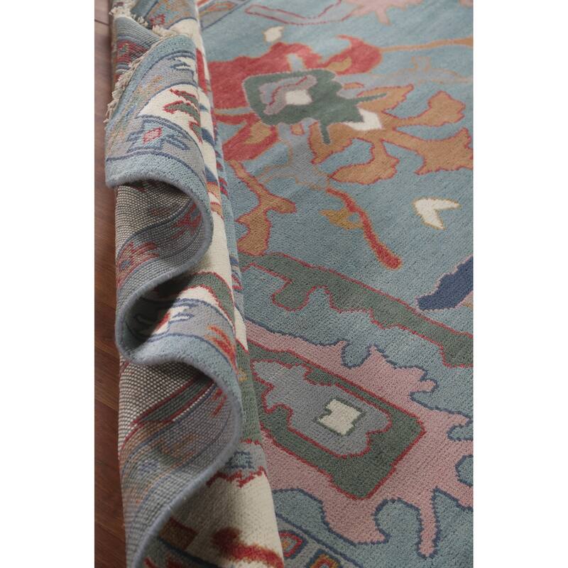 Floral Blue Oushak Oriental Area Rug Hand-Knotted Wool Carpet - 9'3" x 12'0"