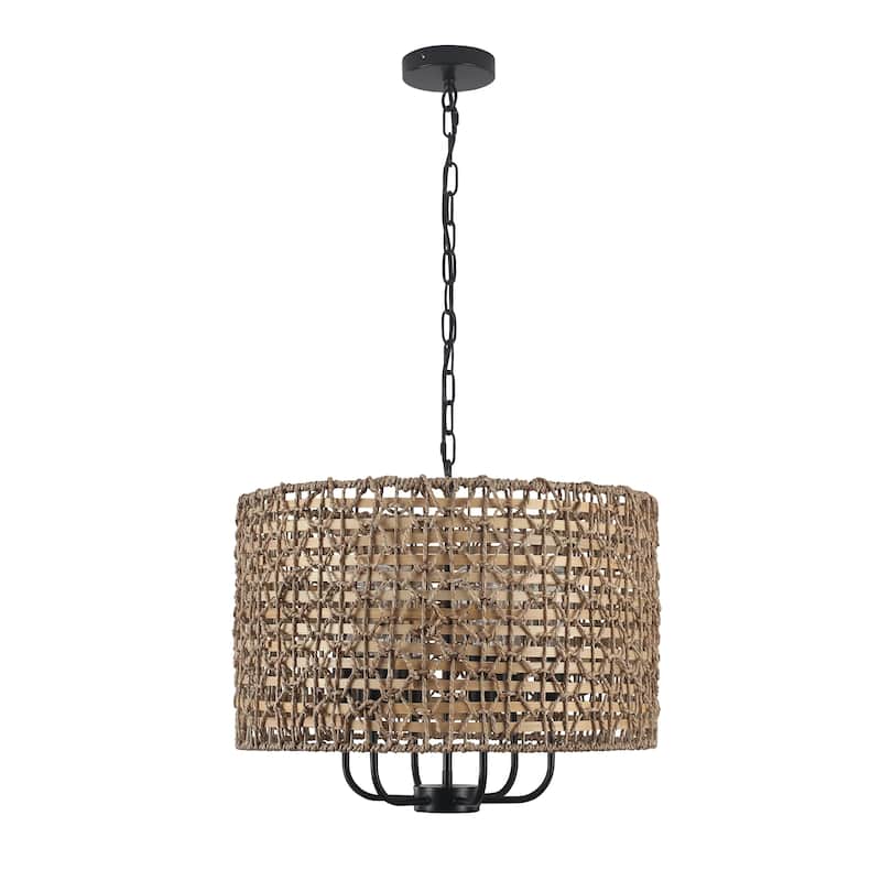 6-Light Boho Handwoven Rattan with Candle Chandelier